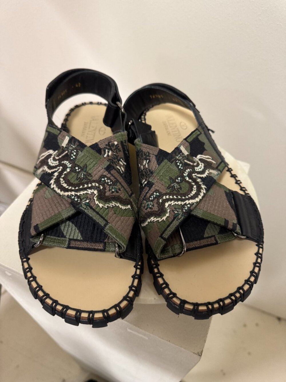 Valentino Garavani Multicolor TK905 Dragon Camouflage Flat Sandals